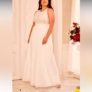 Lulu’s Forever and Always White Lace Maxi Dress with Flaws New